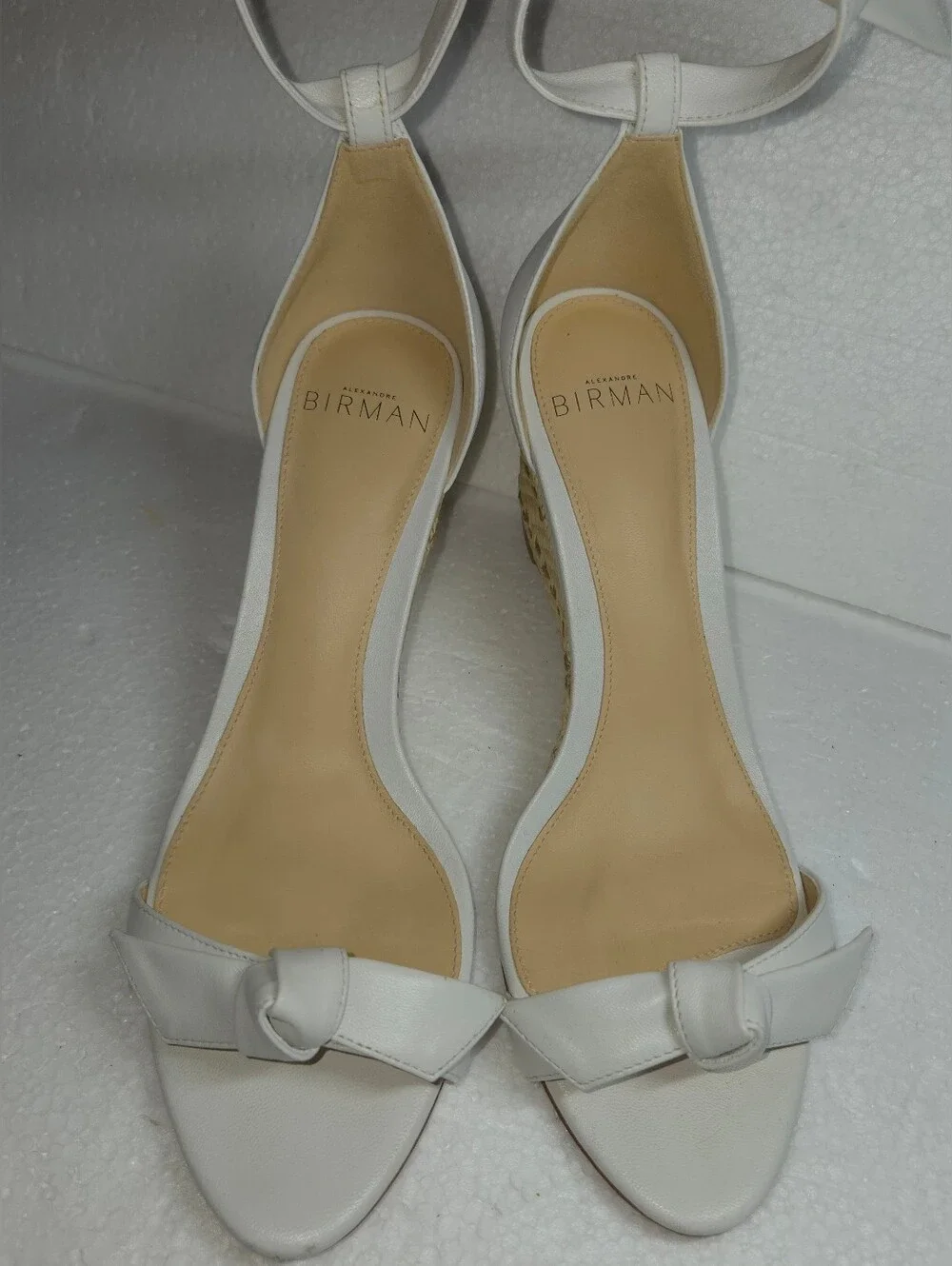 Alexandre Birman Clarita White Leather Espadrille Wedge Sandals EU 36